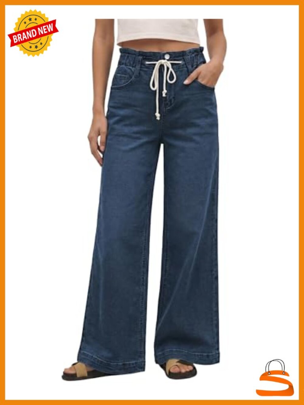 High Waisted Wide Leg Bell Bottom Jeans with Stretch Elastic Waist